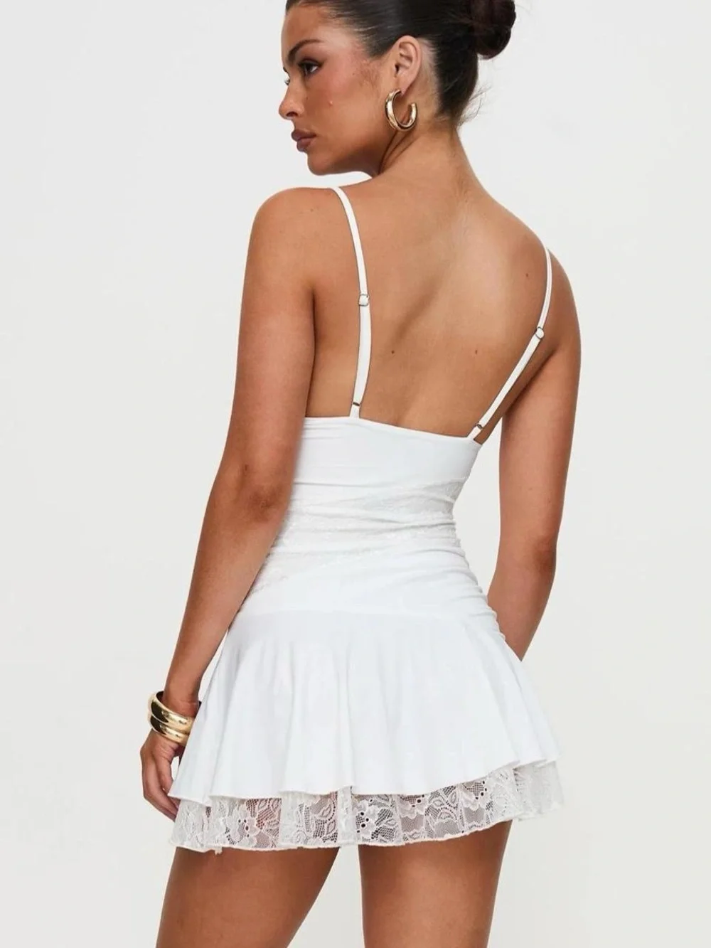 Princess Polly White Lace-Trim Mini Slip Dress